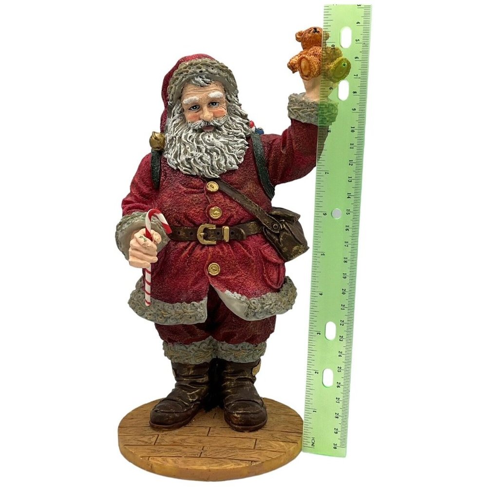 Christmas Santa Claus Resin Polystone Figure 10.5 Inches Tall with Bag of Toys & - Picture 7 of 9
